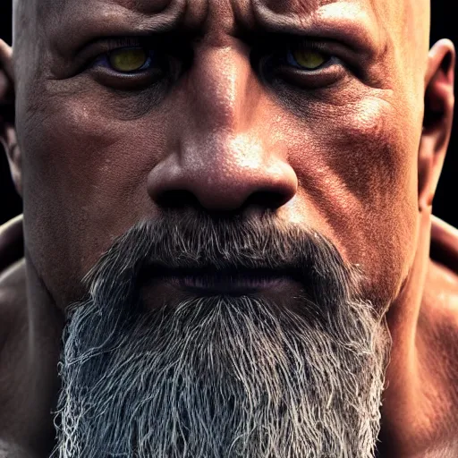 Prompt: a digital art close up portrait of pale demon dwayne johnson as ancient druid mage from dark souls, old witcher with long beard character sheet, 4 k, ultra detail, volumetric lighting, unreal engine, octane render