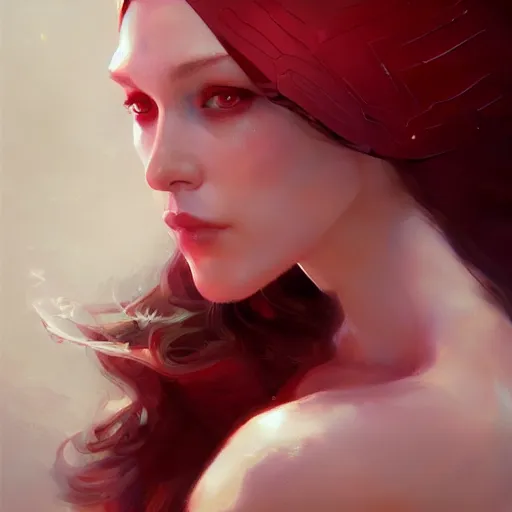 Prompt: Portrait of Scarlet Witch as a seductive erotic, white lighting, detailed face, digital art by Ruan Jia and Mandy Jurgens and Artgerm and william-adolphe bouguerea, highly detailed, trending on artstation