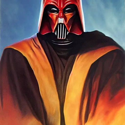 Image similar to ultra realistic portrait painting of darth revan, art by frank frazetta, 4 k, ultra realistic, highly detailed, epic lighting