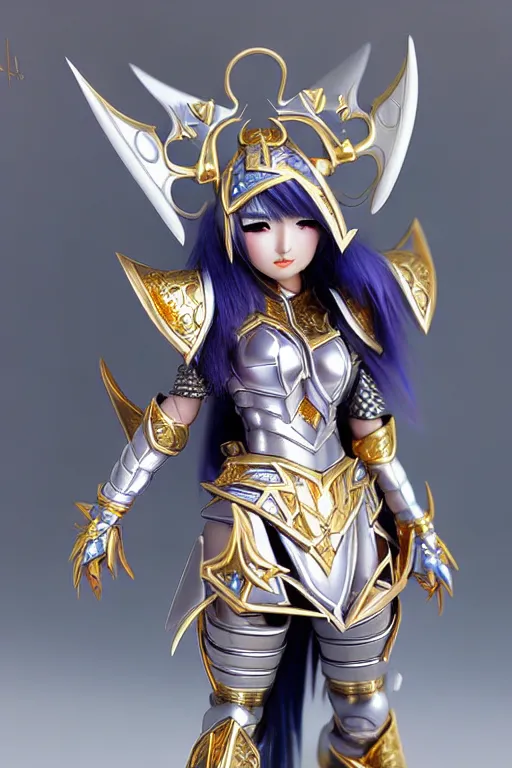 Image similar to sakimi chan, silver fantasy armor with gold filagree, detailed face, tony sart