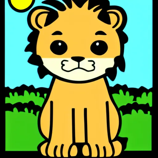 Prompt: cute cartoon baby lion in the African savannah, Ghibli, clipart