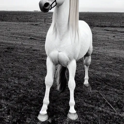Prompt: a photo of a beautiful white horse with long •••••curly••••• hair