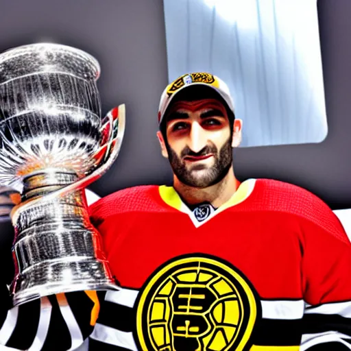 Prompt: Patrice Bergeron holding the Stanley cup
