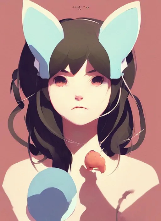 Image similar to portrait of cute catgirl with cat ears, by atey ghailan, by greg rutkowski, by greg tocchini, by james gilleard, by joe gb fenton, by in kaethe butcher, dynamic lighting, gradient light blue, brown, blonde cream and white color in scheme, grunge aesthetic