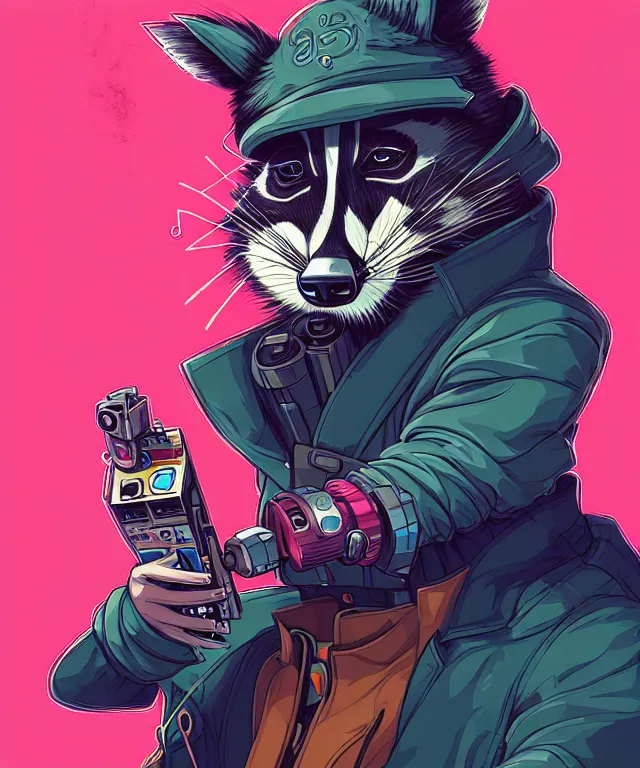Prompt: a portrait of an anthropomorphic cyberpunk raccoon smoking a cigar, cyberpunk!, fantasy, elegant, digital painting, artstation, concept art, matte, sharp focus, illustration, art by josan gonzalez