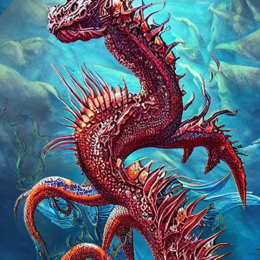 Image similar to underwater sea dragon, d & d style, trending on artstation, colorful, intricate, highly detailed art by aurore folny and ilse gort and yugin maffioli