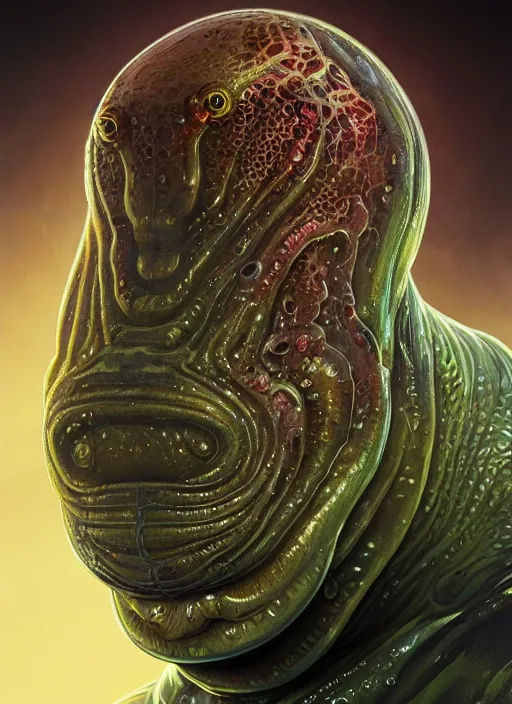 Image similar to elon musk as slimy mollusk character, drool, full body portrait, intricate, elegant, highly detailed, digital painting, artstation, concept art, wallpaper, smooth, sharp focus, illustration, art by h. r. giger and artgerm and greg rutkowski and alphonse mucha