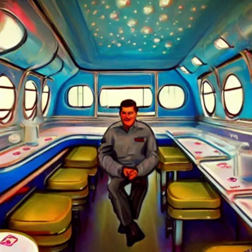 Prompt: astronaut sitting in a 1950s diner, in the style of Monet