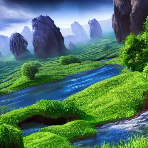 Image similar to A realistic beautiful natural landscape, 4k resolution, hyper detailed