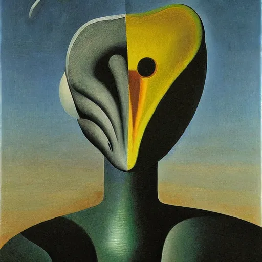 Prompt: An oil painting of a strange alien creature by Max Ernst and Giorgio de Chirico, Trending on artstation