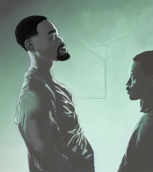 Prompt: will smith slapping elon musk, digital painting, liminal eerie midnight backlit, a picture taken by Michael Komarck and Daniel Ljunggren