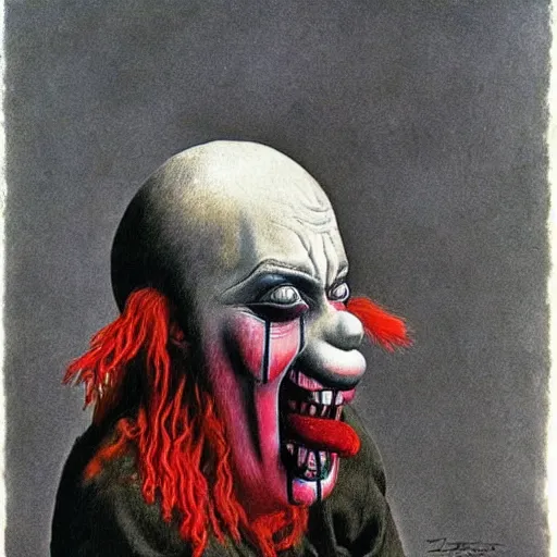 Prompt: grunge drawing of a clown by Zdzisław Beksiński and tim burton