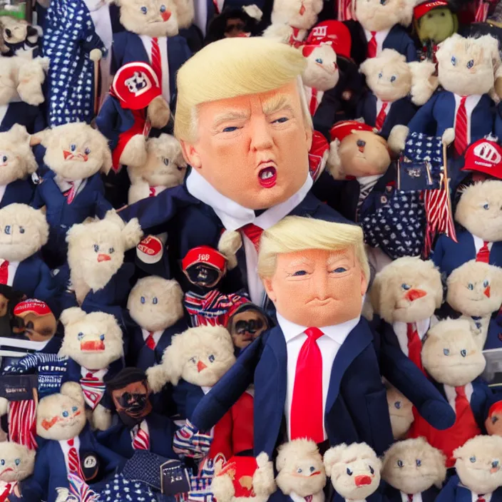 Image similar to donald trump, an plush of donald trump, plush, detailed product photo, detailed and well - designed