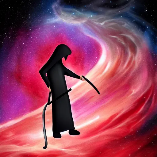 Image similar to the grim reaper holding a scythe doing skateboard tricks through a nebula, detailed, featured