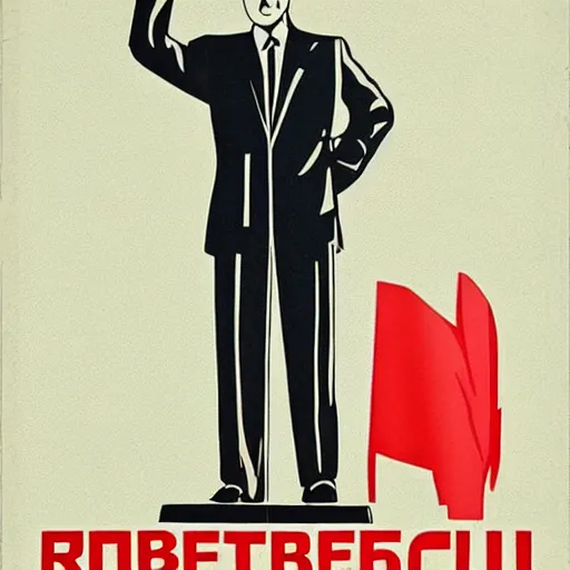 Image similar to minimalist soviet propaganda of robert mueller!!! standing with folded arms, polish movie poster