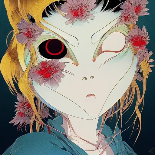 Image similar to prompt : yokai portrait soft light painted by james jean and katsuhiro otomo and erik jones, inspired by evangeleon anime, smooth face feature, intricate oil painting, high detail illustration, sharp high detail, manga and anime 1 9 9 9