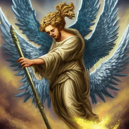 Prompt: biblical angel heaven boss fight