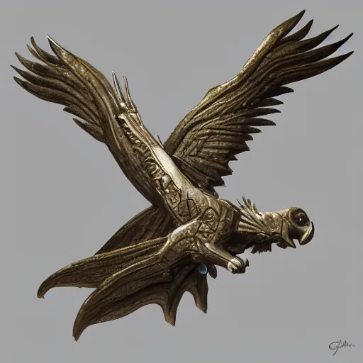 Image similar to intricate gothic stoic winged flight gryphon griffin gargoyl, hyperrealistic