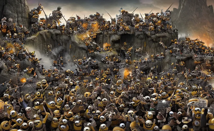 Prompt: diorama of minions fighting the battle of helm's deep, realistic, 4 k, detailed