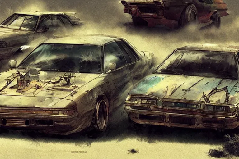 Prompt: 2 0 0 1 space odyssy diesepunk toyota chaser mad max by greg rutkowski makoto shinkai takashi takeuchi studio ghibli, akihiko yoshida