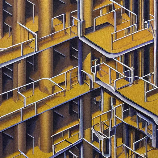 Prompt: mothership loading dock oil painting by MC Escher, hyperrealism