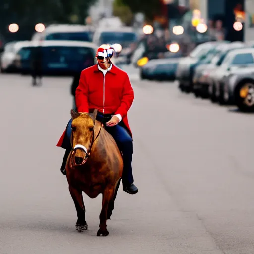 Prompt: Donald Trump riding a humanoid sausage, Canon EOS R3, f/1.4, ISO 200, 1/160s, 8K, RAW, unedited, symmetrical balance, in-frame