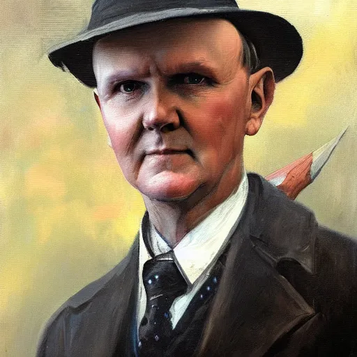 Prompt: calvin coolidge as a dnd fantasy, pointy ears, devilish lighting, eldritch coolidge epic painting. official portrait, dnd character painting by gibbs - coolidge. oil on canvas, wet - on - wet technique, underpainting, grisaille, realistic. restored face.