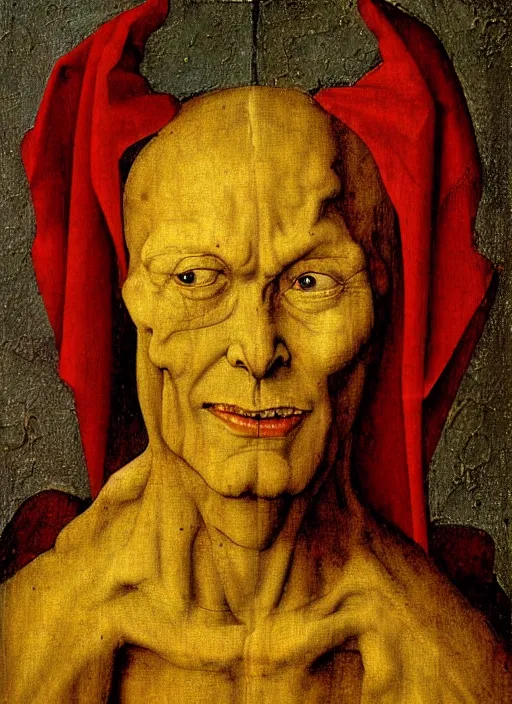Prompt: red devil Gargoyle, Medieval painting by Jan van Eyck, Hieronymus Bosch, Florence
