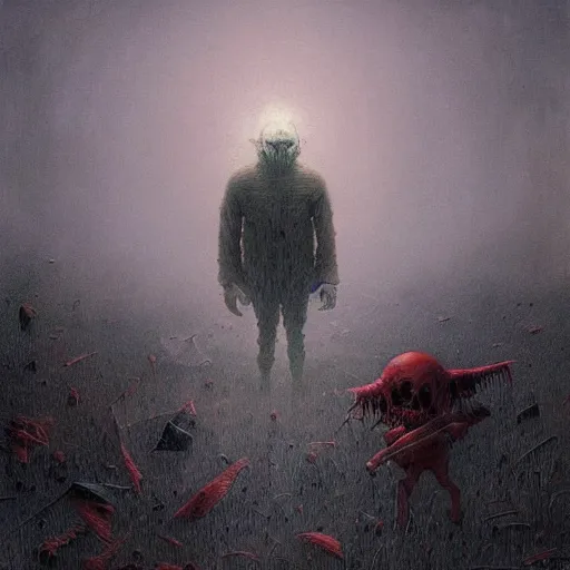 Image similar to end of the world, grunge, horror, loony toons style, illustrated by zdzisław Beksiński and greg rutkowski.