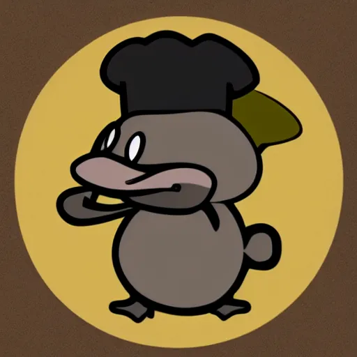 Image similar to cute platypus wearing a chef hat, logo style