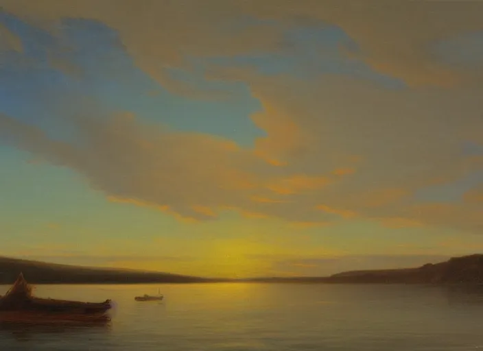 Image similar to hudson bay, canada in the style of hudson river school of art, oil on canvas