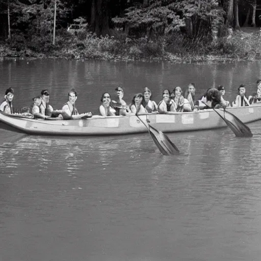 Prompt: a horrible eldritch being made of canoes and canoe paddles, eerie photo, 1 9 8 0 s nostalgic camp photo