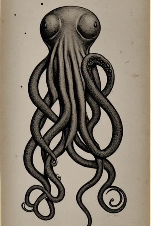 Image similar to anthropomorphic octopus , wearing a suit, tentacles spilling out of the collar, vintage photograph, sepia