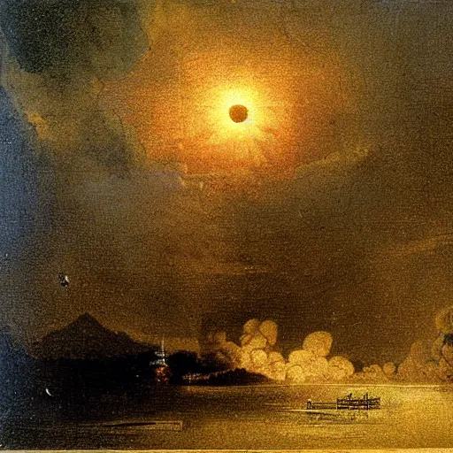 Image similar to 1750 Paris getting nuked, in the style of the Hudson River School