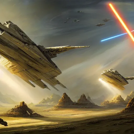 Image similar to star wars battle space casper david friedrich raphael lacoste vladimir kush leis royo volumetric light effect broad light oil painting painting fantasy art style sci - fi art style realism artwork unreal engine