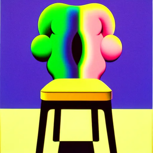 Image similar to chair by shusei nagaoka, kaws, david rudnick, airbrush on canvas, pastell colours, cell shaded, 8 k