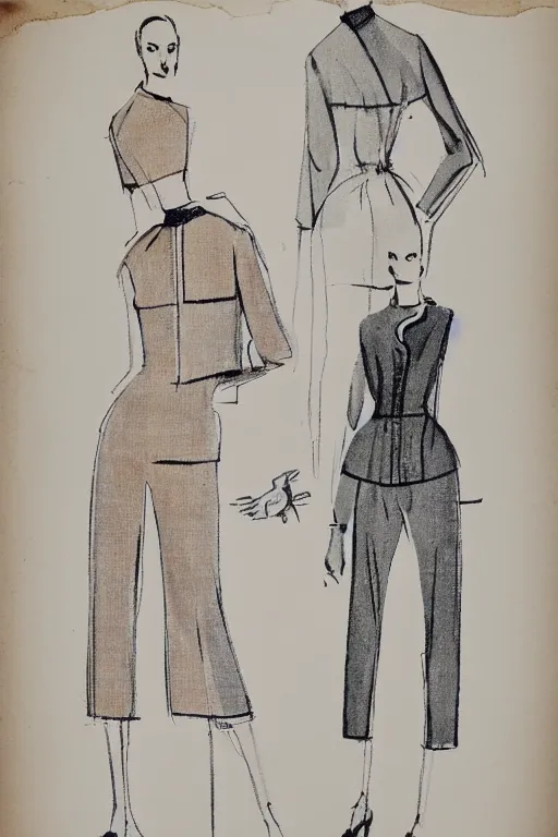 Image similar to a croquis model illustration of midcentury clothes