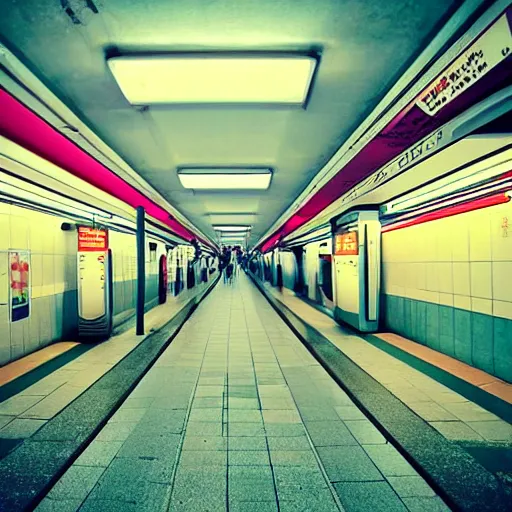 Image similar to Japanese subway station, Colorful, moody, realistic