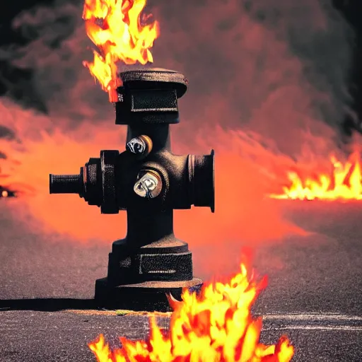 Image similar to heavy metal album cover featuring a fire hydrant surrounded by flames