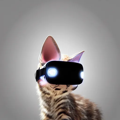 Prompt: crypto trading lyoki kitten from the future, wearing a cool vr headset 8 k hyperrealistic, trending on artstation