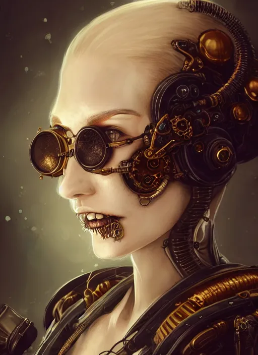 Image similar to soft lustrous ivory ebony biotech raver gutter punk gothic steampunk cyborg, golden ratio, details, scifi, fantasy, cyberpunk, intricate, decadent, highly detailed, digital painting, octane render, artstation, concept art, smooth, sharp focus, illustration, art by artgerm, loish, wlop