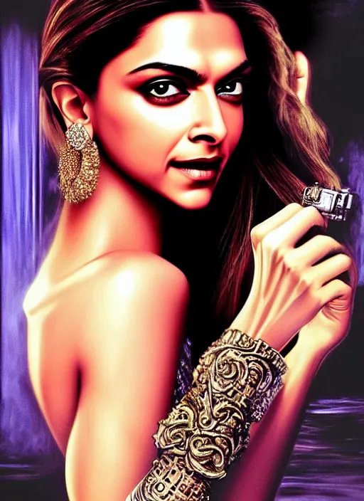 Prompt: portrait photo of a gorgeous young Deepika Padukone as Bond Girl in James Bond movie, with intricate detailed in the style of stefan kostic realistic sharp