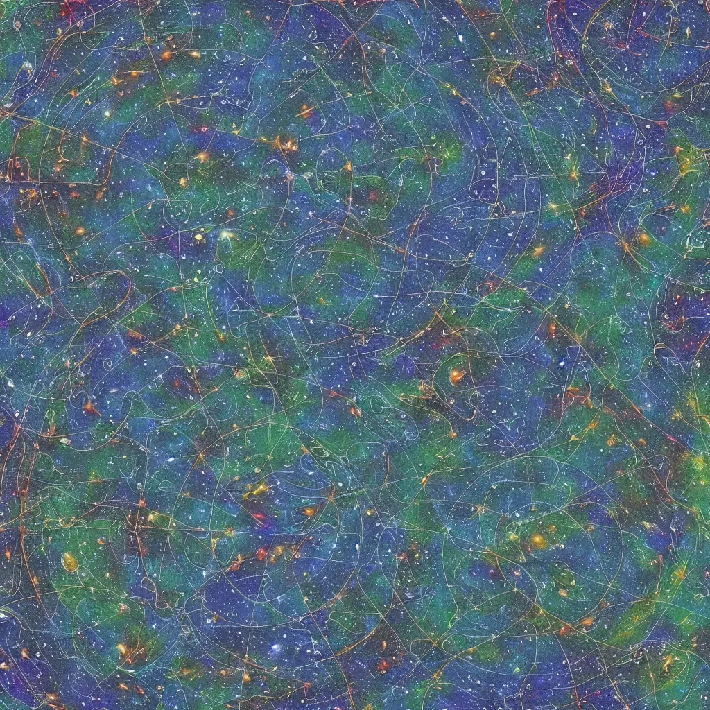 Prompt: a map of the universe drawn by extraterrestrial beings, cartography, hyper realistic