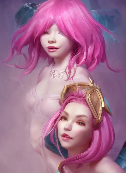 Image similar to joyful seraphine, from league of legends, pink hair, studio microphone, new musical instruments, au naturel, hyper detailed, digital art, trending in artstation, cinematic lighting, studio quality, smooth render, unreal engine 5 rendered, octane rendered, art style by klimt and nixeu and ian sprigger and wlop and krenz cushart