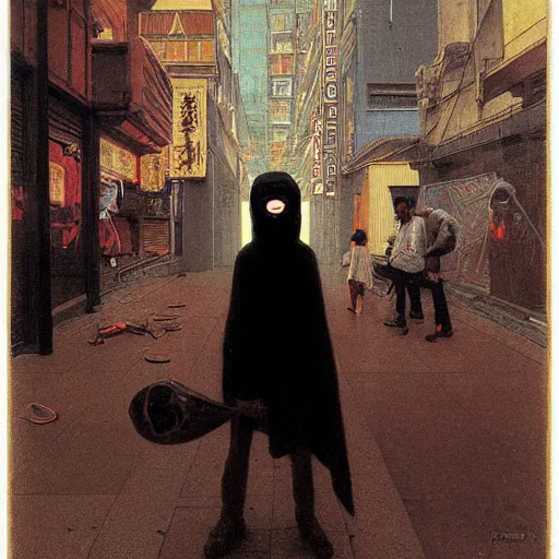 Image similar to portrait of masked dancer on the art deco streets of the industrial city city of ya-Don during the Festival of Masks, award-winning realistic sci-fi concept art by Beksinski, Bruegel, Greg Rutkowski, Alphonse Mucha, and Yoshitaka Amano