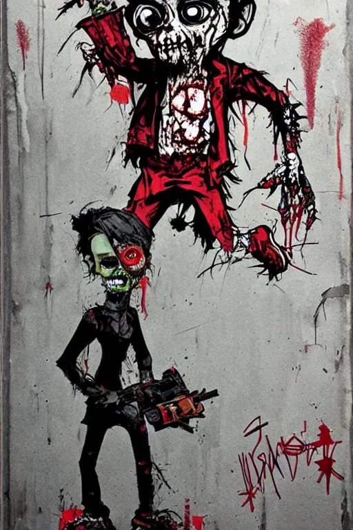 Prompt: character design, zombie, full body portrait, creative design, graffiti, by ashley wood and jamie hewlett