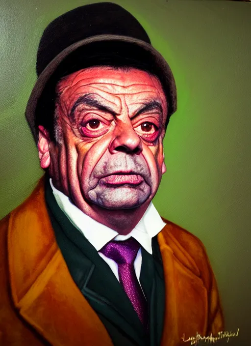 Prompt: portrait of del boy trotter, close up, high detail, radiant lighting, obscure render aesethic, magical background, gaudy colors, painting