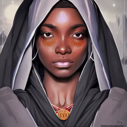 Image similar to black germanic, irish female, jedi master, wearing the traditional jedi robe, beautiful and uniquely odd looking, detailed symmetrical close up portrait, intricate complexity, in the style of artgerm and ilya kuvshinov, magic the gathering, star wars art