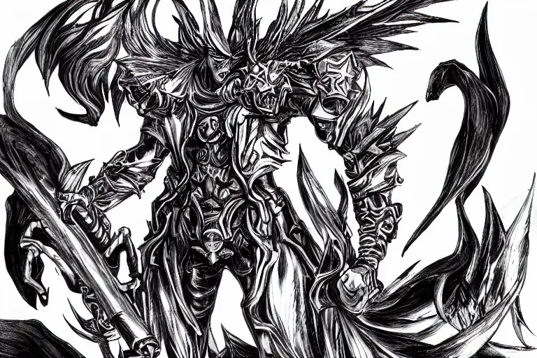 Prompt: Archangel Lucifer in the style of Yoshitaka Amano