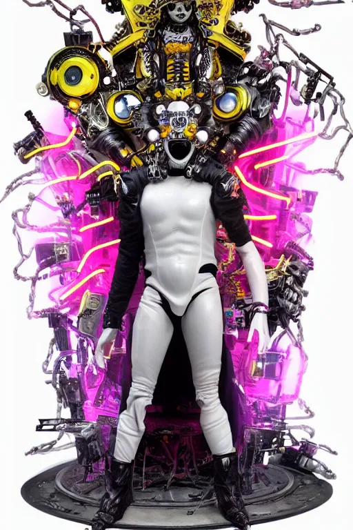 Prompt: full-body rococo and cyberpunk style neon statue of a young attractive Brasileiro macho android gostoso e dotado falling from the sky, glowing white laser eyes, prince crown of pink gears, diamonds, swirling silver-colored silk fabric. futuristic elements. full-length view. space robots. human skulls. intricate artwork by caravaggio. Trending on artstation, octane render, cinematic lighting from the right, hyper realism, octane render, 8k, depth of field, 3D